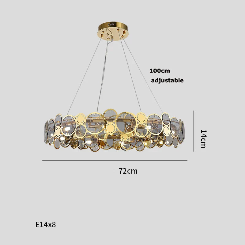 Gold Iron Glass Chandelier Oval93cm Steel Finish