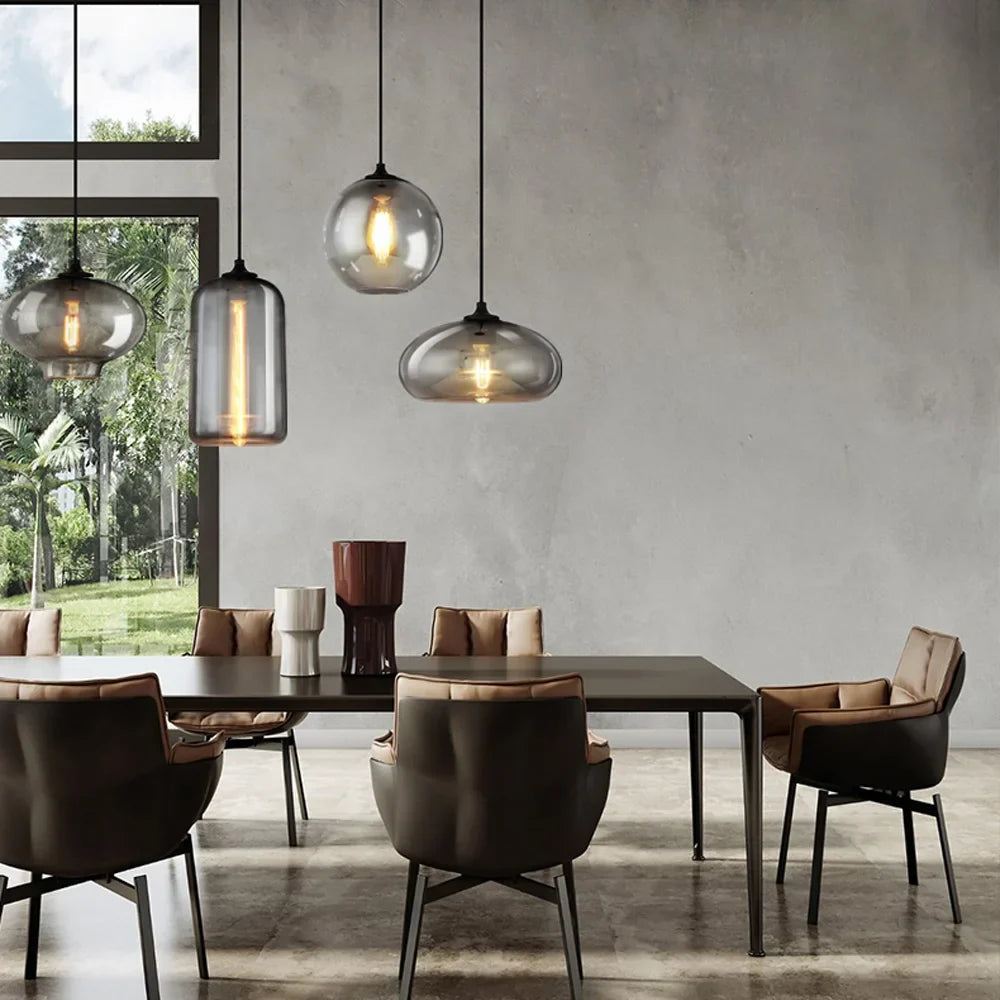 DecorBites™ Gray Glass Pendant Light for Bar Stair Dining Room E27 Edison Lamp Lighting