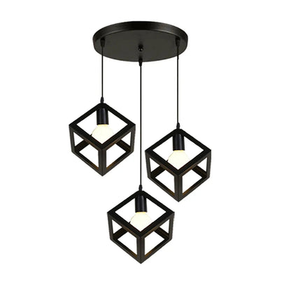 DecorBites™ Geometric Cube Pendant Lights Trio Metal Shades Square Ceiling Lamps