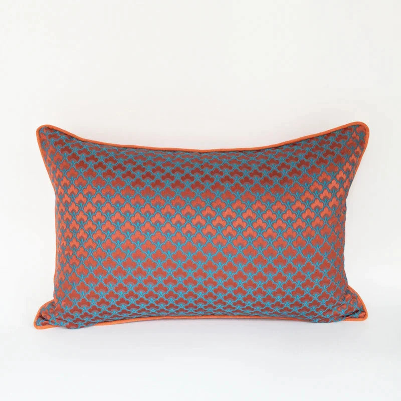 DecorBites™ Geometric Blue & Red Jacquard Waist Pillow Case for Modern Luxury Décor