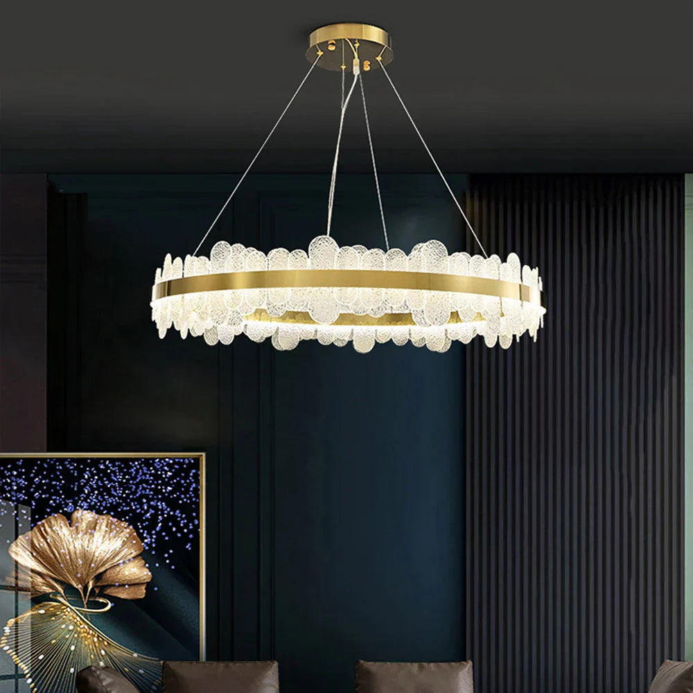 Gold LED Dining Chandelier Frosted Glass 80cm