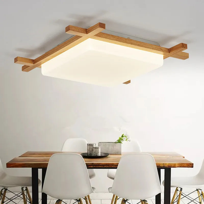 Wood Square Ceiling Light Flush Mount Design