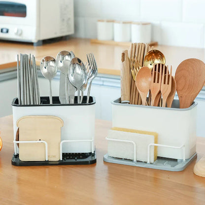 DecorBites™ Double Grid Cutlery Organizer Drainer - Kitchen Utensil Holder and Sponge Rack