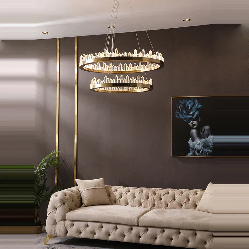 Gold Crystal Dining Chandelier Rectangle 100cm