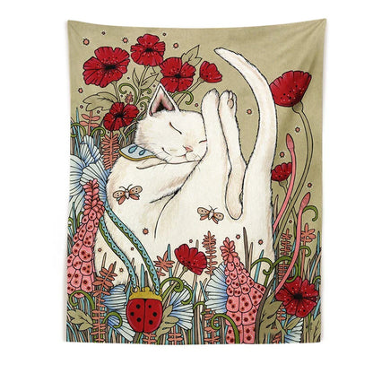 DecorBites™ Cute Cat Botanical Flower Ins Style Cartoon Wall Art Tapestries for Home Decor