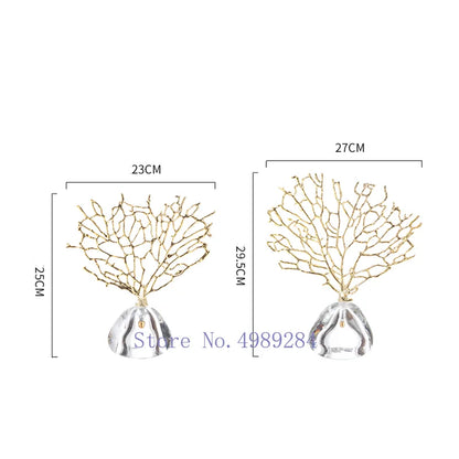DecorBites™ Crystal Metal Golden Coral Handicraft Home Decor for Modern Living Space