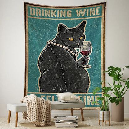 DecorBites™ Black Cat Tarot Tapestry: Psychedelic Hippie Wall Hanging Room Decor
