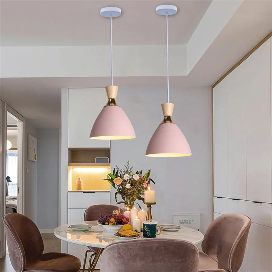 Nordic LED Pendant Light Yellow Glass Shade