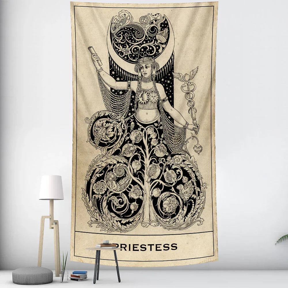 DecorBites™ Black & White Tarot Witchcraft Tapestry | Bohemian Hippie Mandala Wall Decor