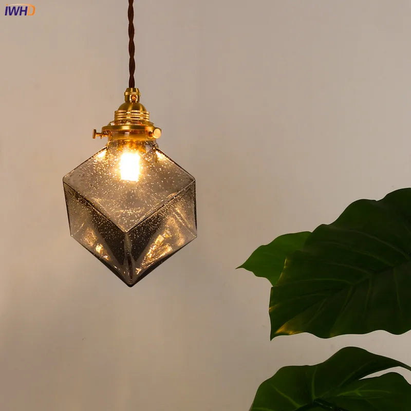 Copper Glass Pendant Light Industrial Bedroom