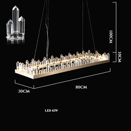 Gold Crystal Dining Chandelier Rectangle 100cm