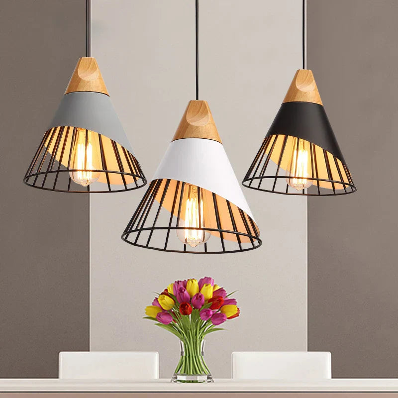 DecorBites™ Industrial Loft Wood Pendant Light, Nordic Iron Hanging Lamp for Kitchen, Bedroom, Dining Room