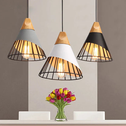 DecorBites™ Industrial Loft Wood Pendant Light, Nordic Iron Hanging Lamp for Kitchen, Bedroom, Dining Room