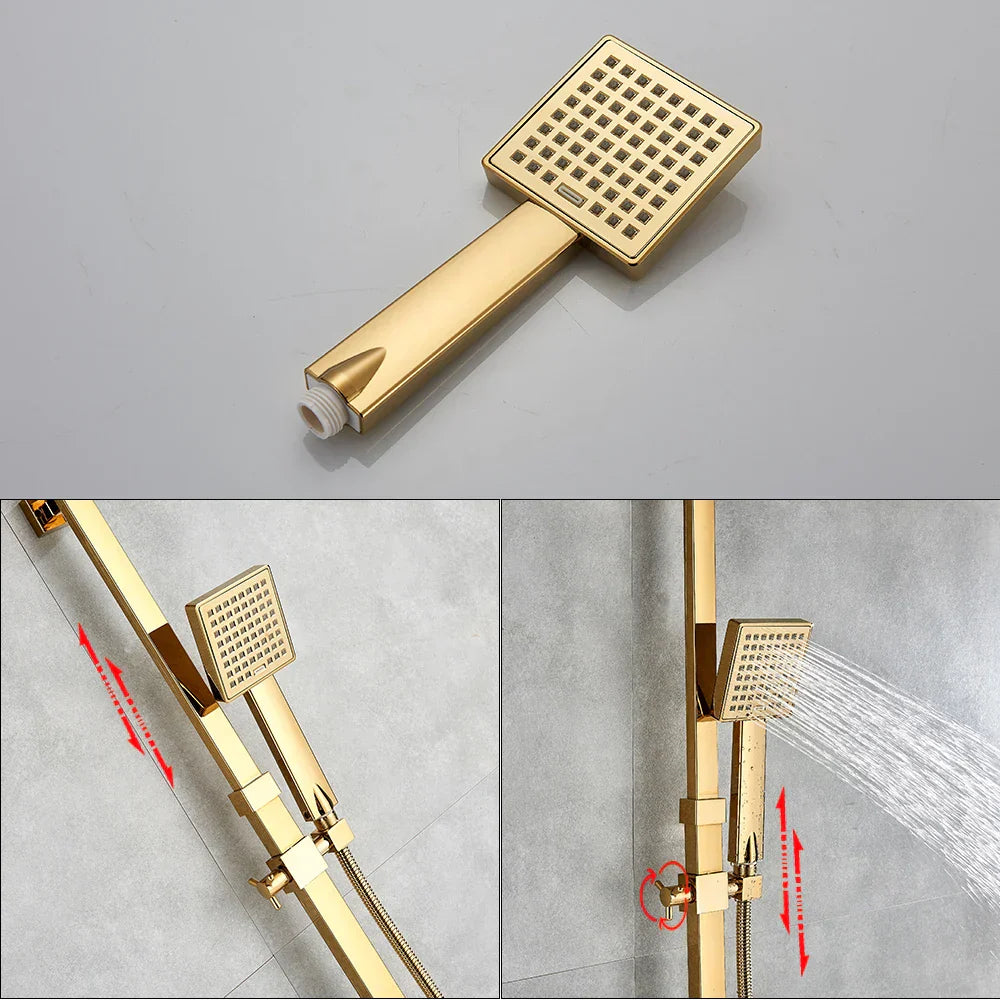 Gold Rainfall Shower Set 8-Inch Wall-Mounted Head