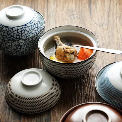 DecorBites™ Japanese Style Ceramic Soup Bowl - Eco-Friendly Under Glazed Tureen