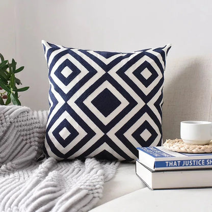 DecorBites™ Geometric Embroidered Cushion Cover Grey Black Blue Square Pillow 45x45cm