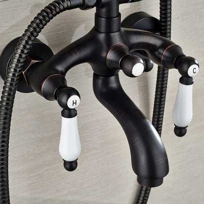 DecorBites™ Black Bronze Bathroom Shower Faucet Set with Dual Ceramic Handles & 8" Rainfall Column