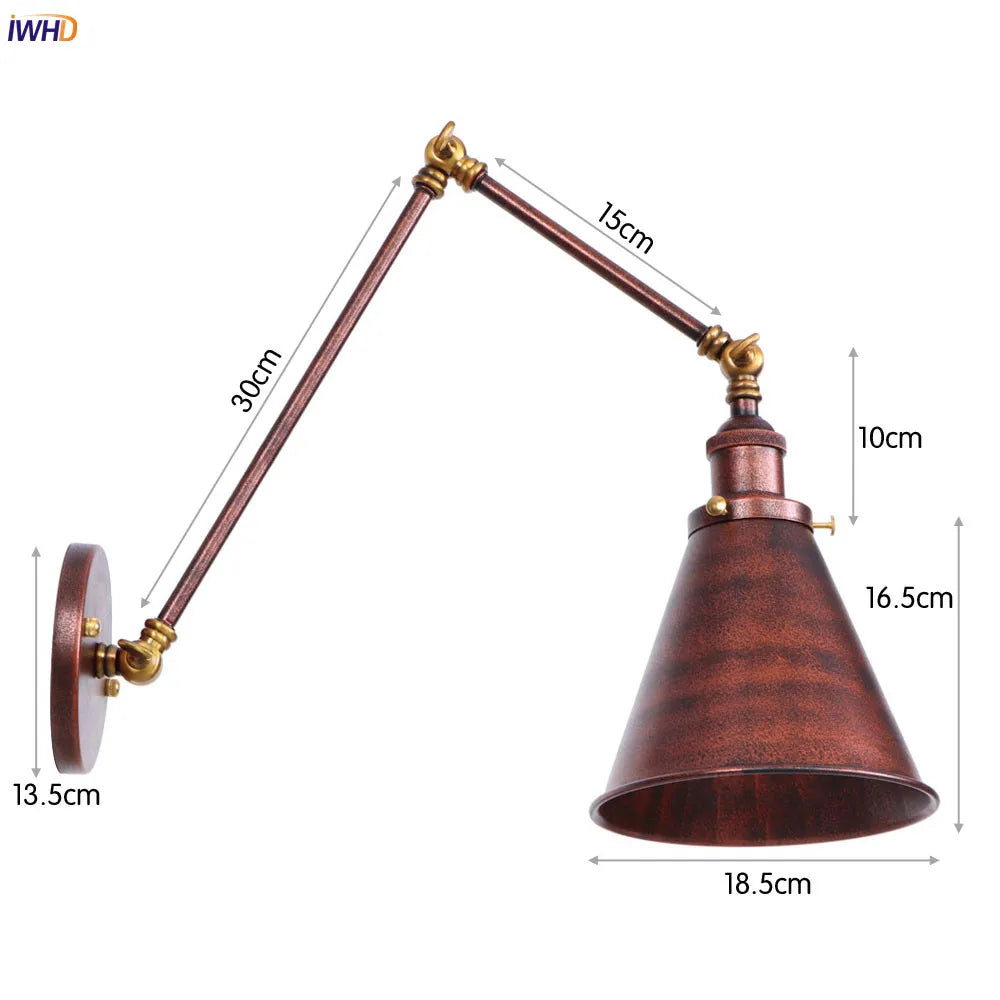 DecorBites™ Gold LED Swing Arm Wall Lamp Industrial Decor Vintage Beside Stair Loft