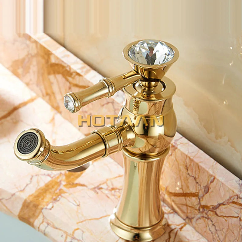 Gold Brass Basin Faucet Chrome Ceramic Finish