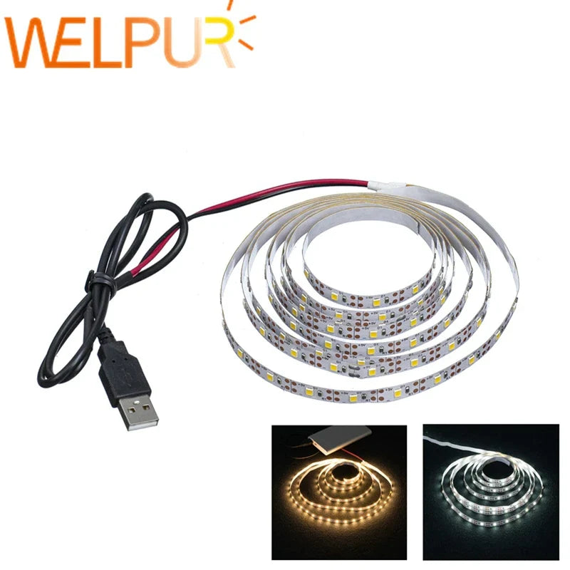 DecorBites™ 2835 DC LED Light Strip USB 5V Flexible 50CM - 5M White/Warm TV Background Night Light