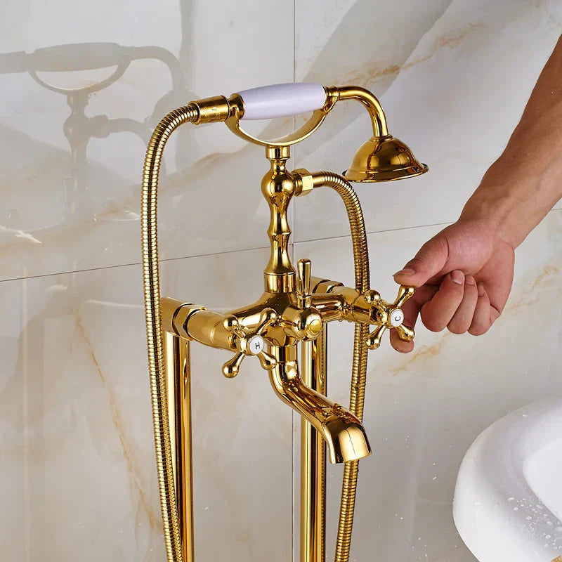 DecorBites™ Gold Tub Sink Faucet with Handshower - Freestanding Bath Mixer Tap