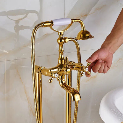 DecorBites™ Gold Tub Sink Faucet with Handshower - Freestanding Bath Mixer Tap