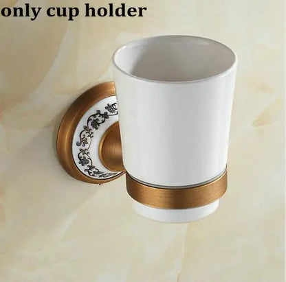 DecorBites™ Bathroom Accessories Set: Towel Rack, Bar, Holder, Hook - Antique Brass/Ceramic/Copper