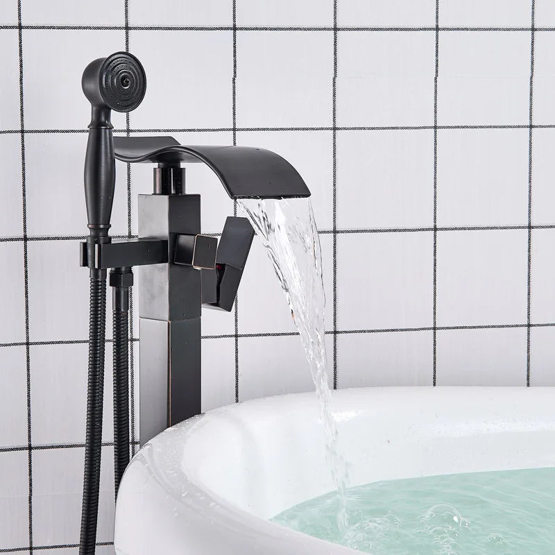 DecorBites™ Black Bronze Bathtub Mixer Faucet | Single Handle Waterfall Tub Fixture
