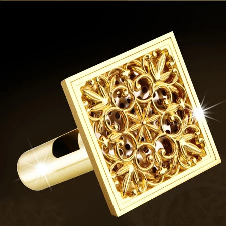 Gold Square Shower Drain Stainless Steel Gravity Flush