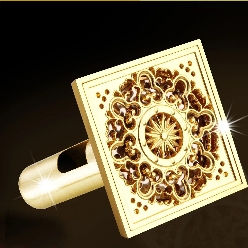Gold Square Shower Drain Stainless Steel Gravity Flush