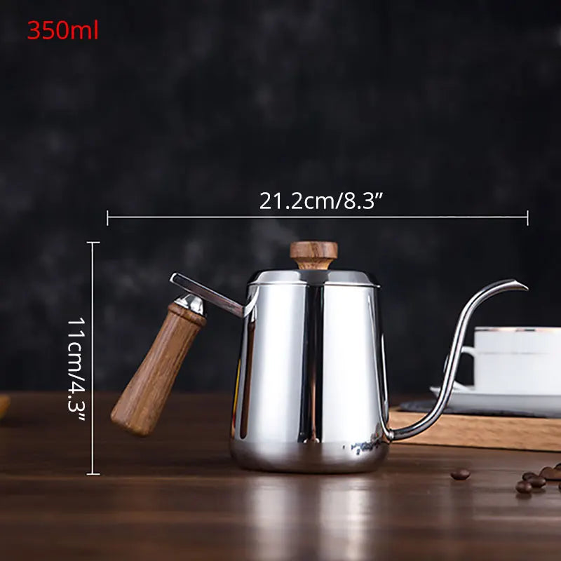 DecorBites™ Gooseneck Stainless Steel Pour Over Kettle with Wooden Handle