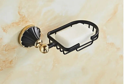 DecorBites™ Gold Black Bathroom Accessories Set, Towel Bar, Toilet Brush Holder, Paper Holder