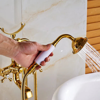 DecorBites™ Gold Tub Sink Faucet with Handshower - Freestanding Bath Mixer Tap