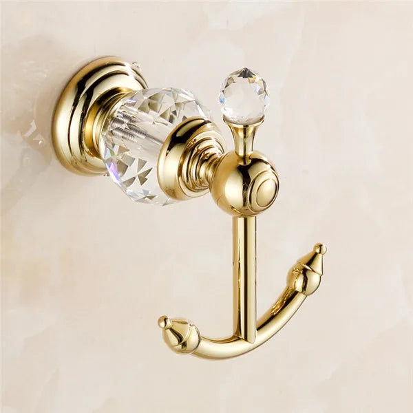 DecorBites™ Crystal Brass Gold Robe Hook | European Style Towel Rack & Clothes Hook