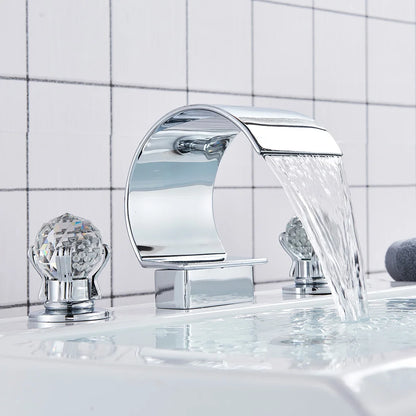 DecorBites™ Crystal Waterfall Basin Faucet with Wide Spout for Bath Sink - Hot and Cold