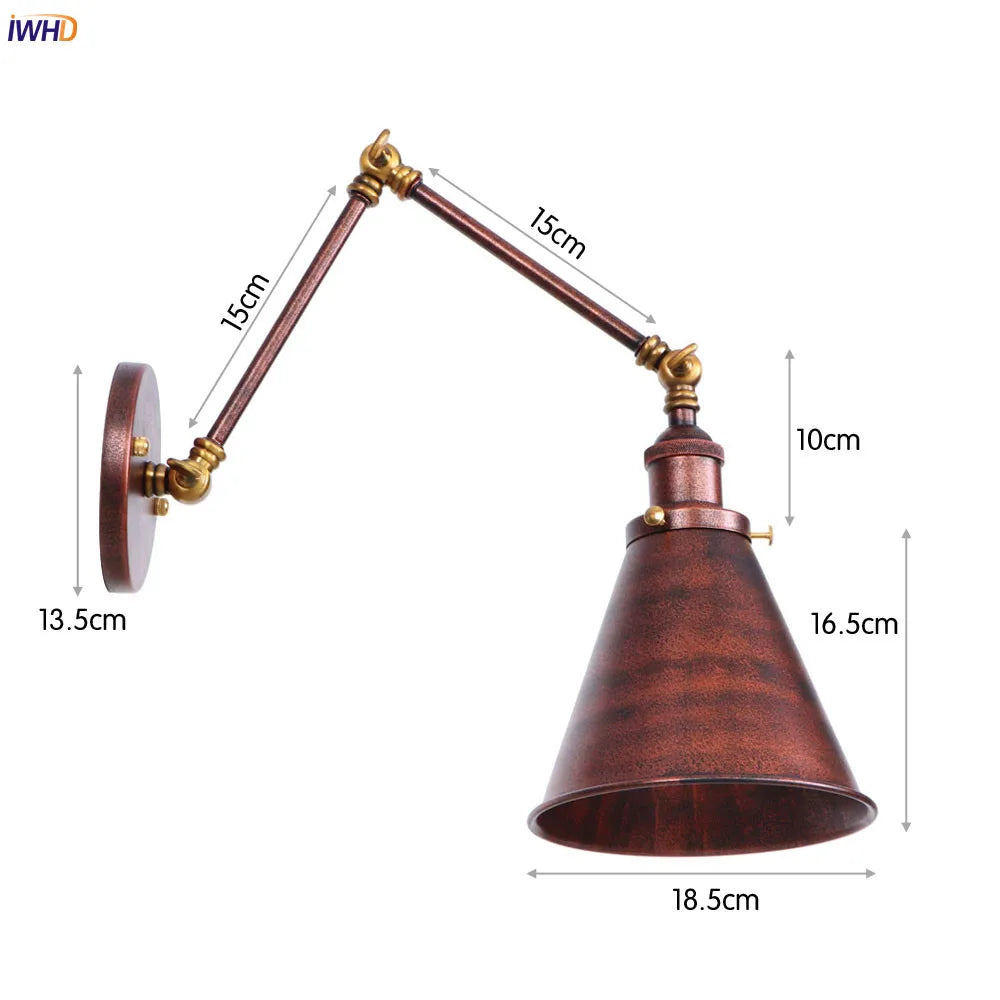 DecorBites™ Gold LED Swing Arm Wall Lamp Industrial Decor Vintage Beside Stair Loft