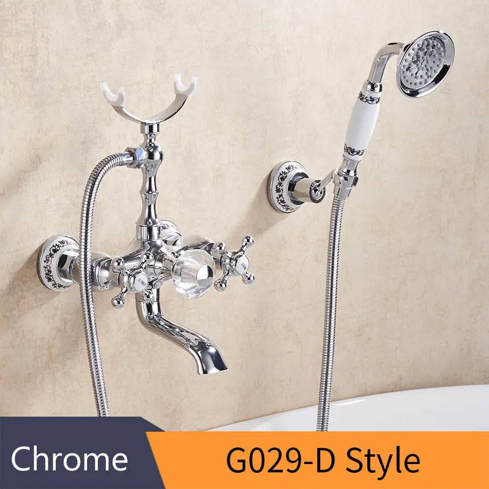 DecorBites™ Gold Brass Wall Mounted Bathtub Faucet with Hand Held Shower Kit