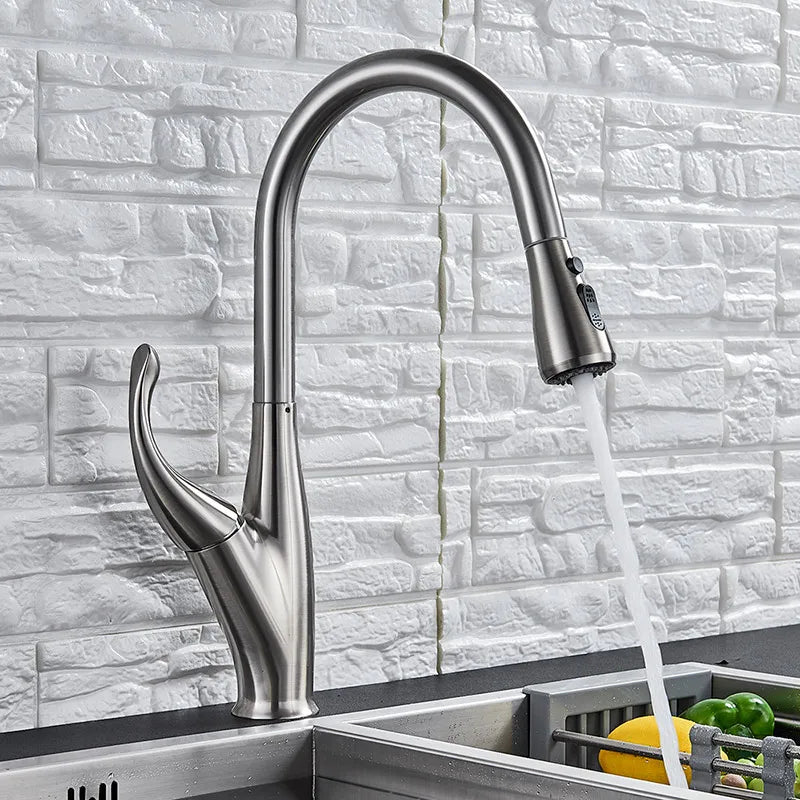 Black Pull-Out Kitchen Faucet Dual-Function Spout