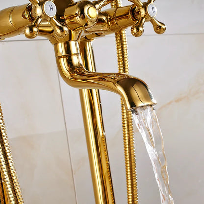 DecorBites™ Gold Tub Sink Faucet with Handshower - Freestanding Bath Mixer Tap