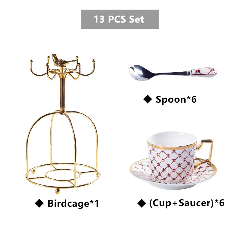 DecorBites™ Gold Porcelain Coffee & Tea Set, Elegant Bone China Luxury Ceramics