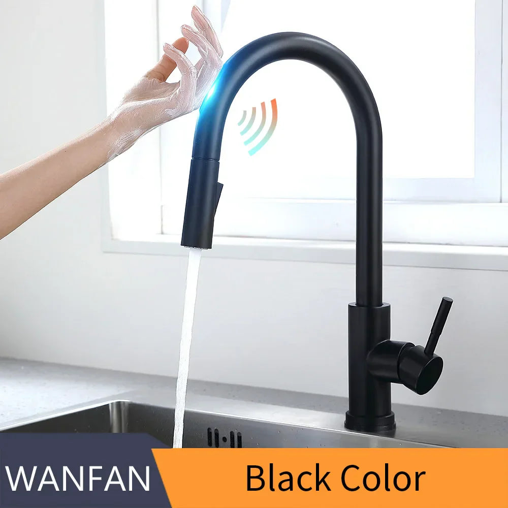 DecorBites™ Brush Nickel Sensor Kitchen Faucet | Stainless Steel Smart Induction Tap with Touch Control