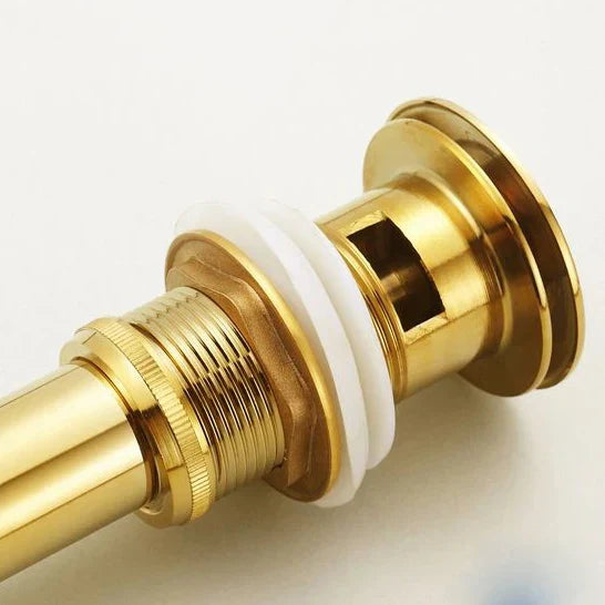 Gold Brass Pop-Up Sink Drain With Overflow Hole