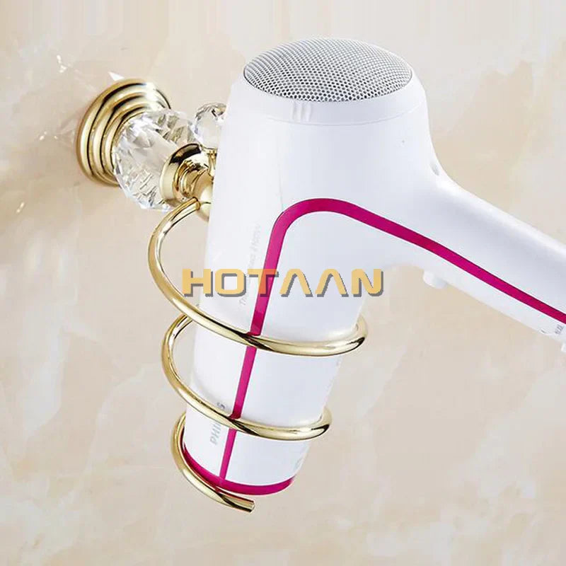 DecorBites™ Crystal Bathroom Wall Shelf Hair Dryer Rack Storage Holder Spiral Stand