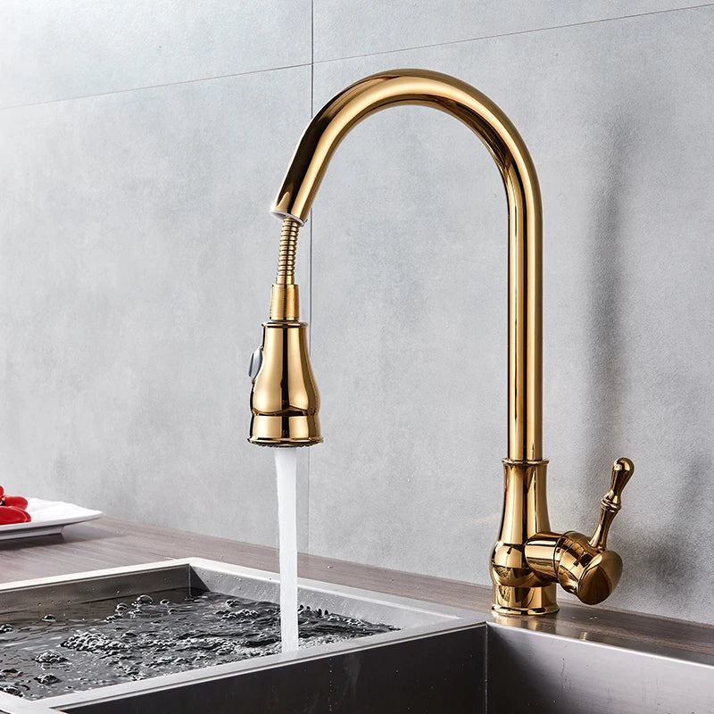 DecorBites™ Gold Brass Kitchen Faucet Rotatable Mixer Tap Single Handle Hot&Cold Water