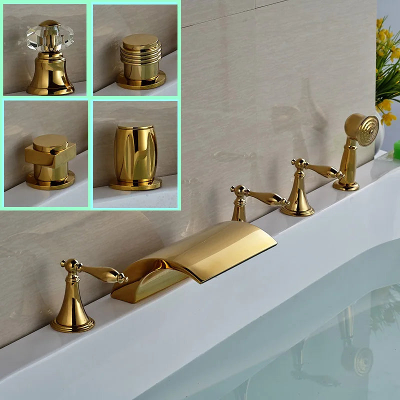 DecorBites™ Golden Brass Bathtub Faucet with Handheld Shower - Deck Mounted