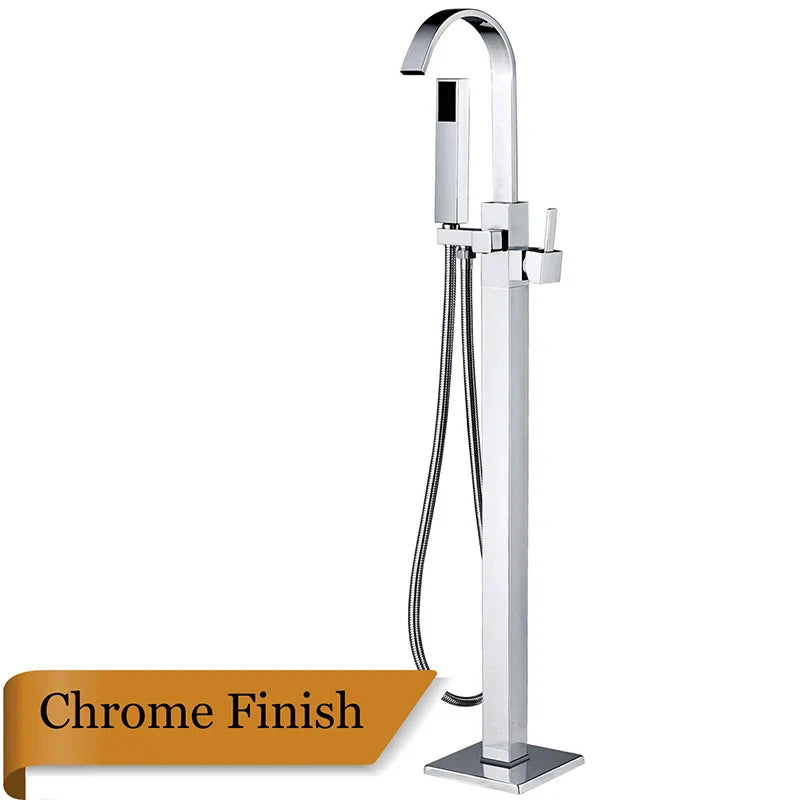 DecorBites™ Freestanding Tub Faucet with Handshower: Brushed Nickel Floor Mounted Mixer Tap