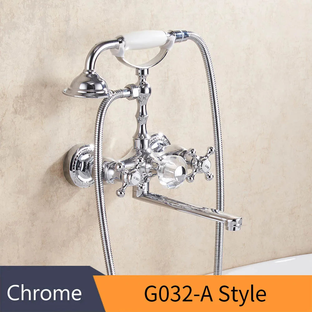 DecorBites™ Gold Brass Wall Mounted Bathtub Faucet with Hand Held Shower Kit