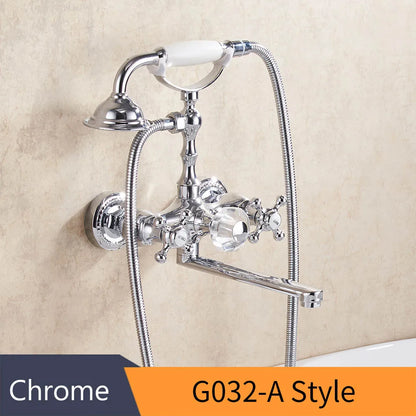 DecorBites™ Gold Brass Wall Mounted Bathtub Faucet with Hand Held Shower Kit