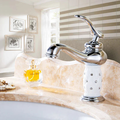 DecorBites™ Gold Brass Diamond Basin Faucet Single Handle Hot & Cold Mixer Tap