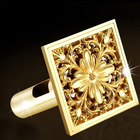 Gold Square Shower Drain Stainless Steel Gravity Flush